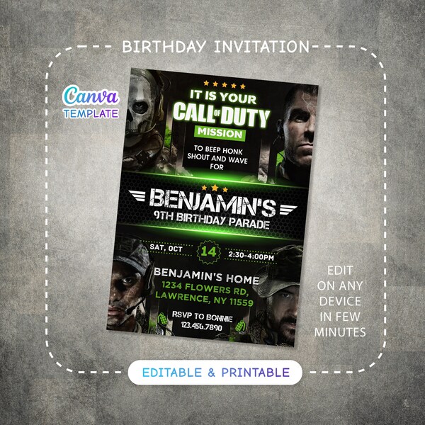 Gamer birthday invitation, Printable editable invite, video game party, game bus, boy birthday, digital template