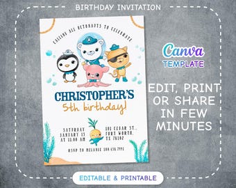 Invitación de cumpleaños imprimible / invitación de cumpleaños / invitación editable / invitación de cumpleaños infantil, descarga instantánea / plantilla de cumpleaños de Octanauts