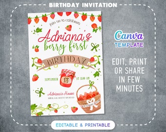 Printable First Bee Day Birthday Invitation, 1st Bee-Day Party Invite, Editable honey bee party, Bumble Bee Invite, One Birthday Invite Girl