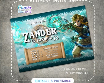 Video gamer invite, Legend of Zelda Birthday Invitation, Digital Download, Zelda Tears Of The Kingdom, Birthday Party, Game on Invitation