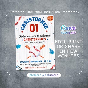 Baseball invitation, national league birthday invitation template, Printable editable invite, rookie of year, sports invite, base ball party