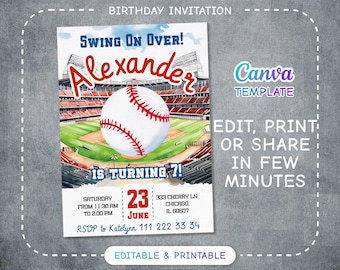 Invitación de béisbol, plantilla de invitación de cumpleaños de la liga nacional, invitación imprimible y editable, novato del año, invitación deportiva, fiesta de béisbol