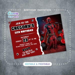 Editable Deadpool and Wolverine Birthday Invitation, Dead pool Superheroes Party, printable Invitation