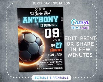 Soccer invitation, Champions League birthday invitation template, FIFA Printable editable invite, sports invite, football party
