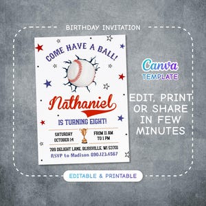 Baseball invitation, national league birthday invitation template, Printable editable invite, rookie of year, sports invite, base ball party