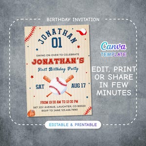 Baseball invitation, national league birthday invitation template, Printable editable invite, rookie of year, sports invite, base ball party
