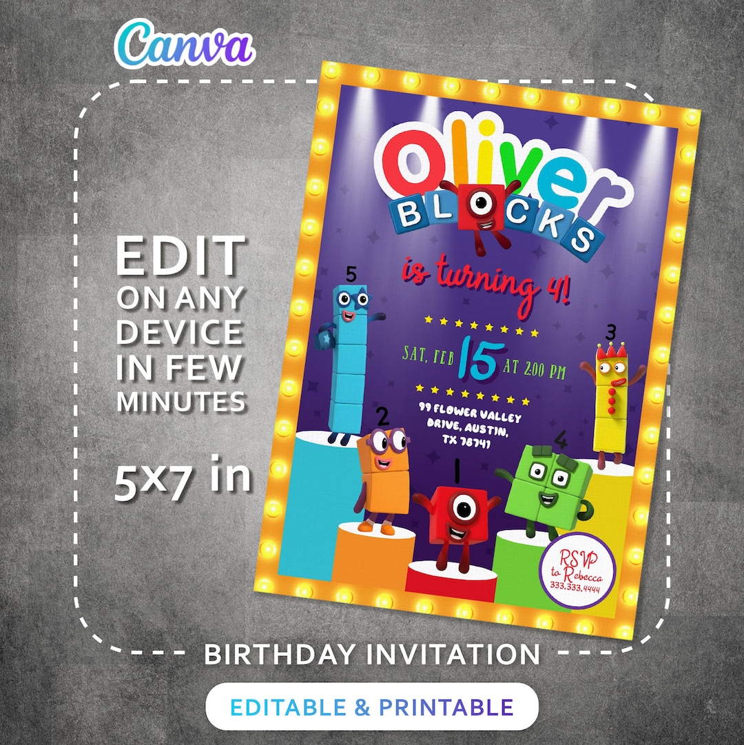 Numberblocks Birthday Invitation, Editable Printable Invitation ...