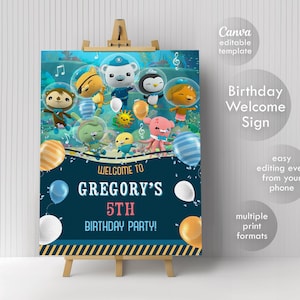 Plantilla de cartel de bienvenida de Octonautas, cartel de bienvenida de Octanauts para fiesta de cumpleaños imprimible, cumpleaños de niño, plantilla de decoración de cumpleaños bajo el mar
