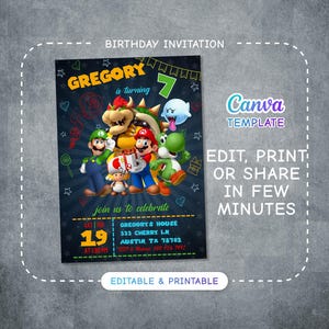 Birthday Invite boy girl, Super mario invitation, mario bros movie invitation, Instant Download, video game Birthday Invite template