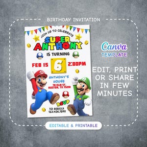Super Mario Einladung, Mario Bros Film Einladung, Geburtstagseinladung Junge Mädchen, Sofort Download, Videospiel Geburtstagseinladung Vorlage