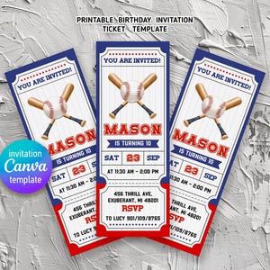 Baseball invitation, mlb birthday invite, Printable editable sports ticket invite template, rookie of year, all-star show party