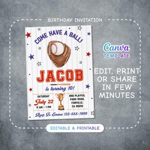Baseball invitation, national league birthday invitation template, Printable editable invite, rookie of year, sports invite, base ball party