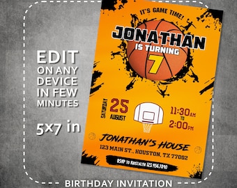 Sport game Printable birthday invitation, Editable invitation, NBA invite, basketball birthday invite, slam dunk invitation, sports all star