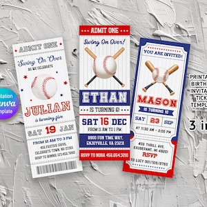 Baseball invitation, mlb birthday invite, Printable editable sports ticket invite template, rookie of year, all-star show party