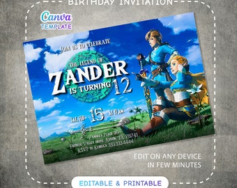 Video gamer invite, Legend of Zelda Birthday Invitation, Digital Download, Zelda Tears Of The Kingdom, Birthday Party, Game on Invitation