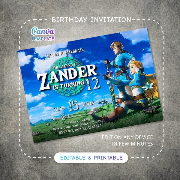 Video gamer invite, Legend of Zelda Birthday Invitation, Digital Download, Zelda Tears Of The Kingdom, Birthday Party, Game on Invitation