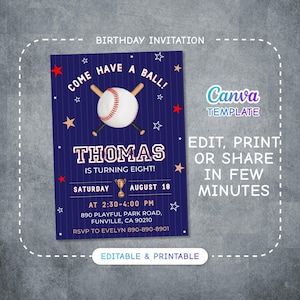 Baseball invitation, national league birthday invitation template, Printable editable invite, rookie of year, sports invite, base ball party
