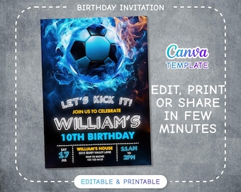 Invitación de fútbol, plantilla de invitación de cumpleaños de la Liga de Campeones, invitación imprimible y editable de la FIFA, invitación deportiva, fiesta de fútbol