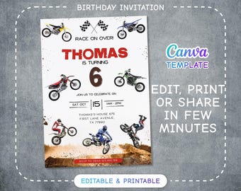 Motocross birthday invitation, bike birthday invitation, extreme printable editable party invite template, motorcycle invitation