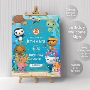 Plantilla de cartel de bienvenida de Octonautas, cartel de bienvenida de Octanauts para fiesta de cumpleaños imprimible, cumpleaños de niño, plantilla de decoración de cumpleaños bajo el mar