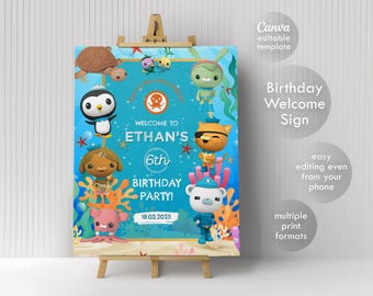 Plantilla de cartel de bienvenida de Octonautas, cartel de bienvenida de Octanautas para fiesta de cumpleaños imprimible, cumpleaños de niño, plantilla de decoración de cumpleaños bajo el mar