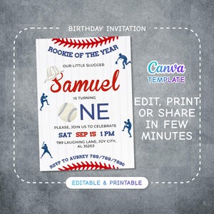 Baseball invitation, national league birthday invitation template, Printable editable invite, rookie of year, sports invite, base ball party