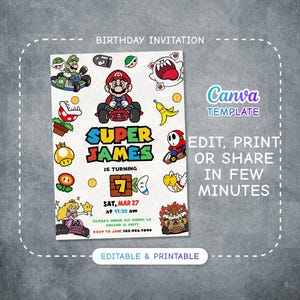 Geburtstag einladen Junge Mädchen, Super Mario Bros Film Einladung, Instant Download, Videospiel Geburtstag einladen Vorlage, Mario Kart