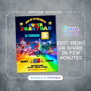 Birthday Invite boy girl, Super mario invitation, mario bros movie invitation, Instant Download, video game Birthday Invite template