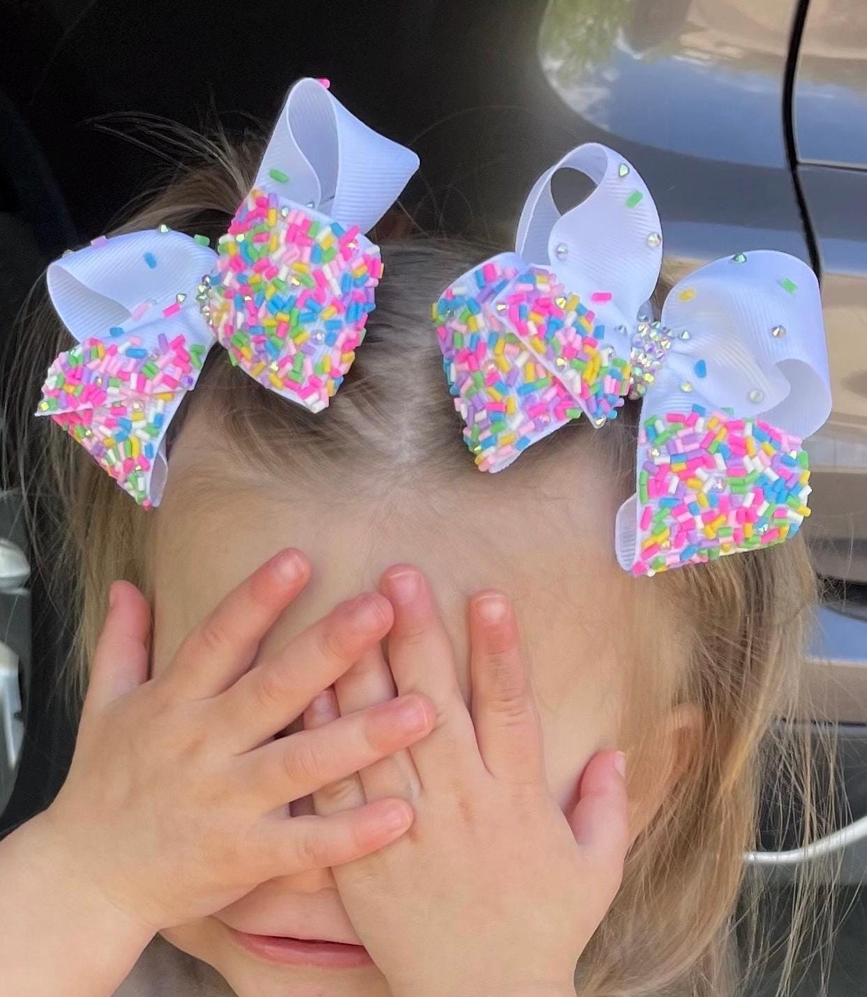 Sprinkle & Rhinestone Bow: Birthday Hair Bow