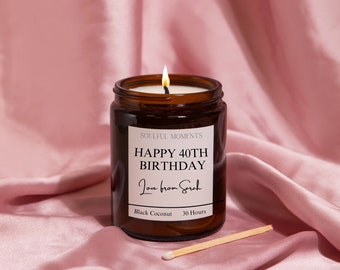 40th Birthday gift. personalised 40th gift. Birthday candle 40th.  Candle gift set 40th