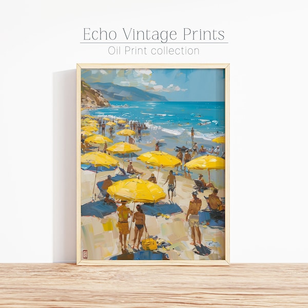 Vintage Beach Print | Abstract Coastal Painting | Surfer Apartment Decor | Yellow Printable Wall Art