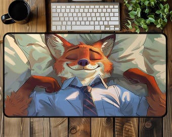 Zootopia Sleeping Nick Mouse Mat | Stylized Wolf Fursona Furry Desk Mat for Gaming & Work | Furry Mouse Pad Fursona Print Bed PlayMat XXL