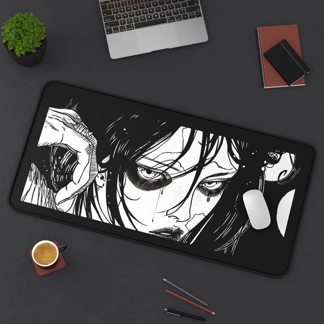 Anime Tattoo B&W Crying Desk Mat, Shojo Manga, Japanese Kawaii Gaming ...
