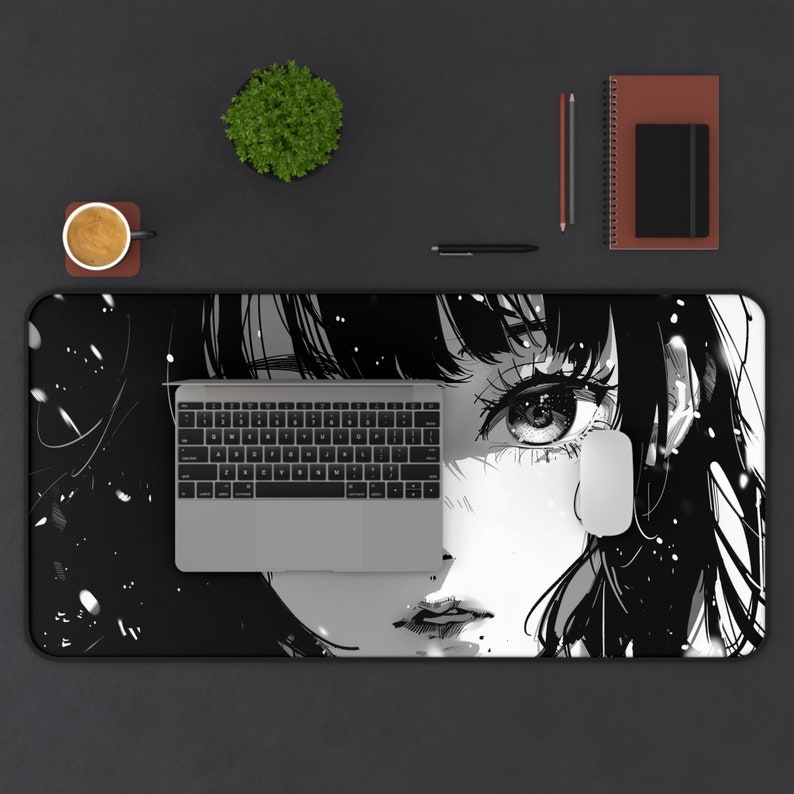 Anime Girl B&W Crying Snow Desk Mat, Shojo Manga, Japanese Kawaii ...