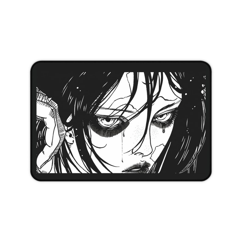 Anime Tattoo B&W Crying Desk Mat, Shojo Manga, Japanese Kawaii Gaming ...