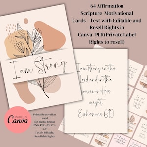 Affirmation Card Scripture Encouragement Canva Editable Templates with Resell Rights, Done For You Product, PLR Digital Product