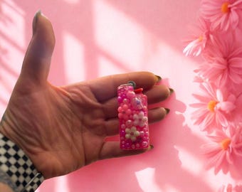 PINK  “flower power” mini Bic lighter