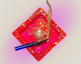 Cenicero con purpurina rosa celestial