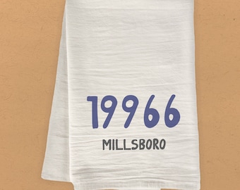 Código postal y ciudad azules - Paño de cocina de algodón, paño de cocina de saco de harina, decoración de cocina, paño de cocina personalizado, 68 x 68 cm