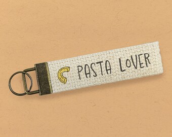 Llavero de lona para amantes de la pasta, duradero, de lona, con cierre de muñeca, 14 x 3,1 cm