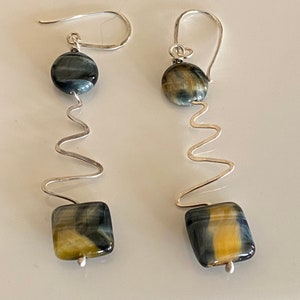 Blue Tiger Eye ZigZag Earrings
