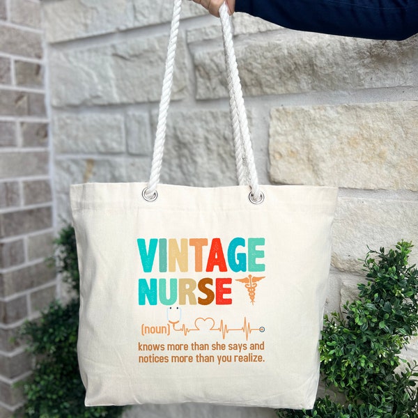 Vintage Nurse Rope Bag, Nurse Week Rope Bag, Nurse Colorful Rope Bag, Gift Rope Bag For Nurse, Heartbeat Rope Bag, Medical Caduceus Rope Bag