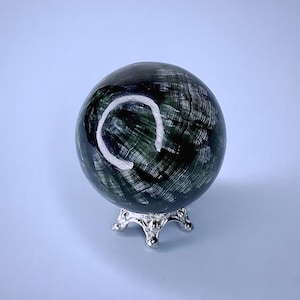 Rare Seraphinite Mini Sphere | Seraphinite Ball | Green Charoite | Chatoyant Seraphinite | Crystal Sphere (No. 4) | 31mm | Stand Included