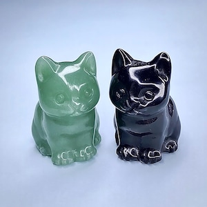 Crystal Cat Carving | (You Choose) | Obsidian, Aventurine, Rose Quartz, Labradorite, Sodalite, Larvikite, Jasper, Calcite