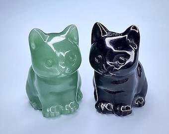 Crystal Cat Carving | (You Choose) | Obsidian, Aventurine, Rose Quartz, Labradorite, Sodalite, Larvikite, Jasper, Calcite | Kitten Decor