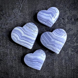 Blue Lace Agate Heart | Druzy Chalcedony Crystal Carving | (You Choose)