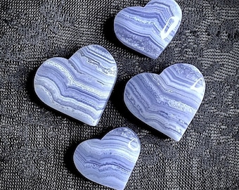 Blue Lace Agate Heart | (You Choose) | Druzy Banded Chalcedony Crystal Carving