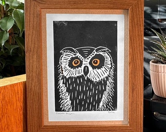 Tu-Whit Tu-Whoo. | An t-Ulchabhán (The Owl) - Handmade A5 Lino Print.