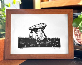 We Are Our Roots. (Dolmen Stone) - Handmade A4 Lino Cut.