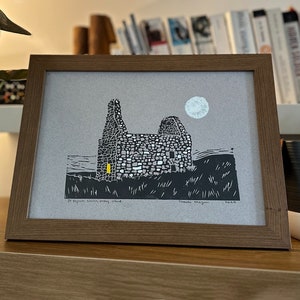 Lino Print St. Begnet's Church on Dalkey Island, Dublin, Ireland A4 zdjęcie 2